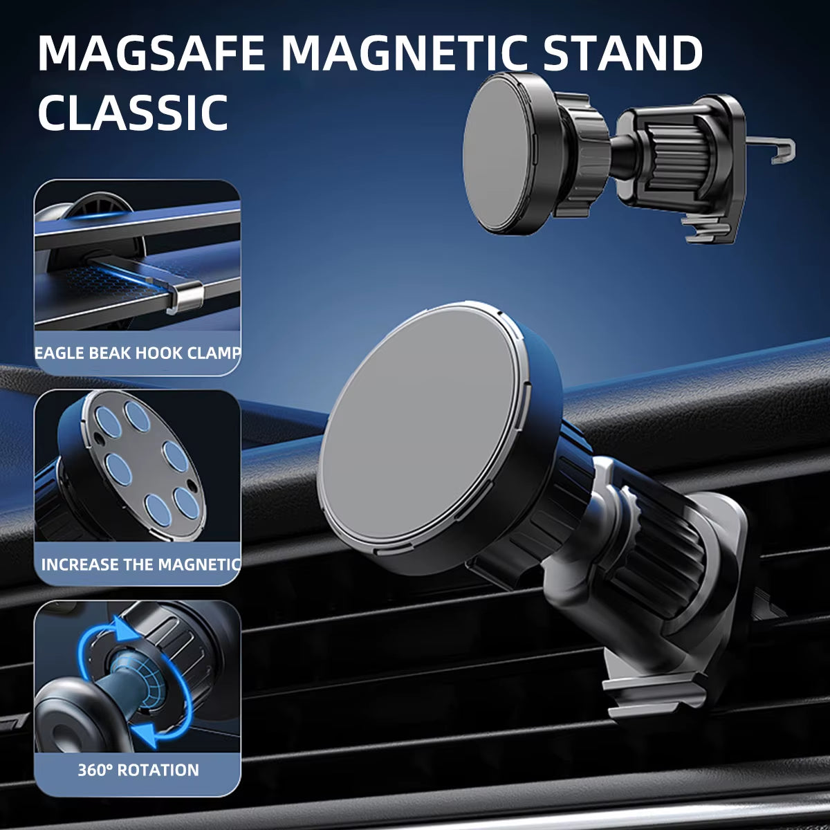 Universal Magnetic Car Phone Holder for 4.7-7 Inch Devices - Air Vent Mount, Shockproof GPS Clip, Smartphone Stand