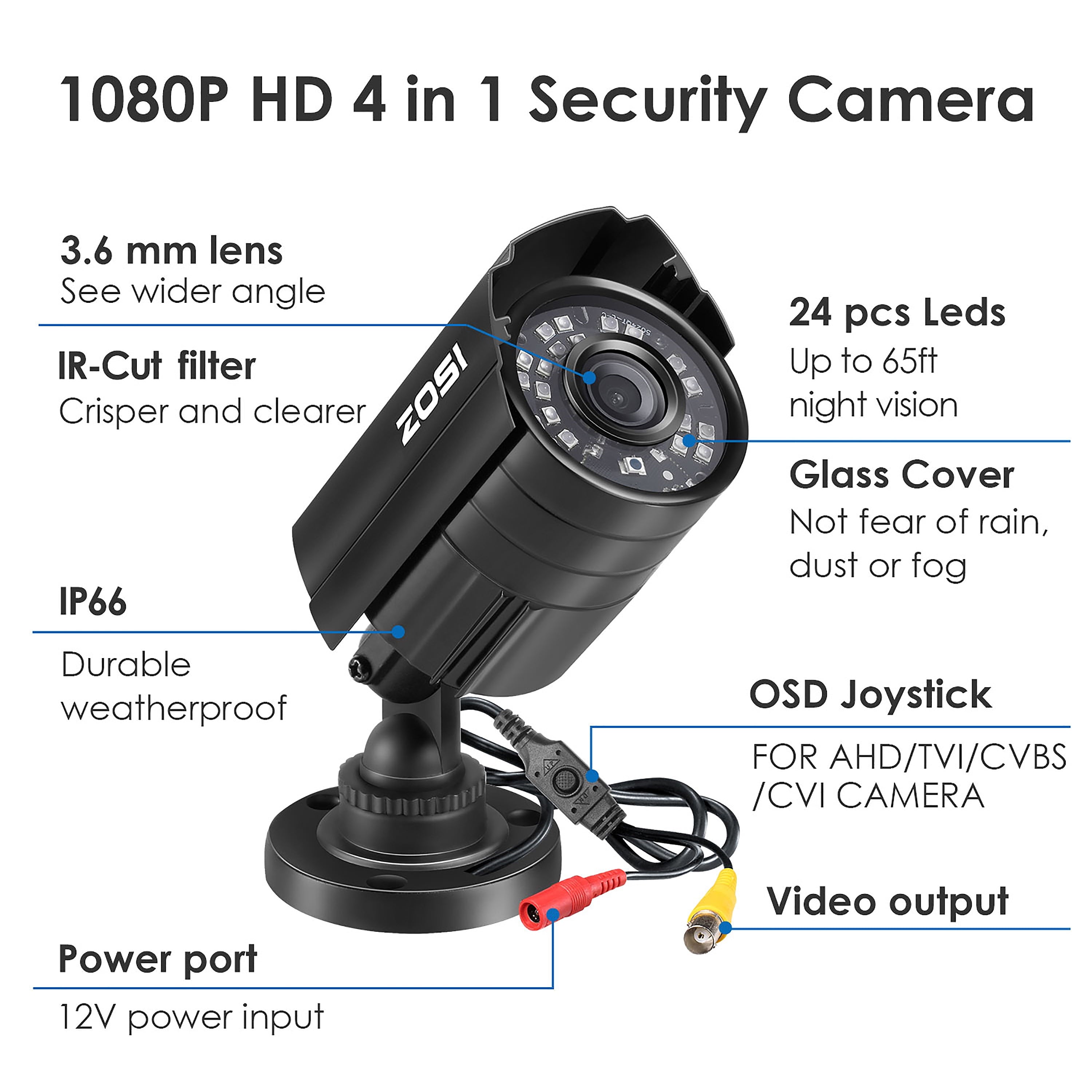 1080P HD TVI Security Camera - Versatile 4-in-1 Wired Outdoor Bullet Camera for Residential and Commercial CCTV Systems with Night Vision Capability