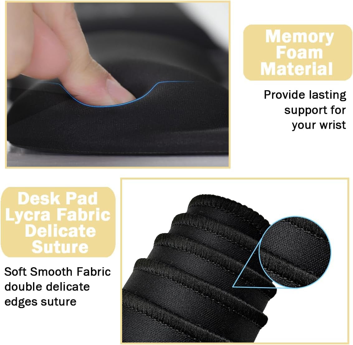 Ergonomic Memory Foam Keyboard Wrist Rest and Large Mouse Pad Combo for Home Office and Gaming - Black