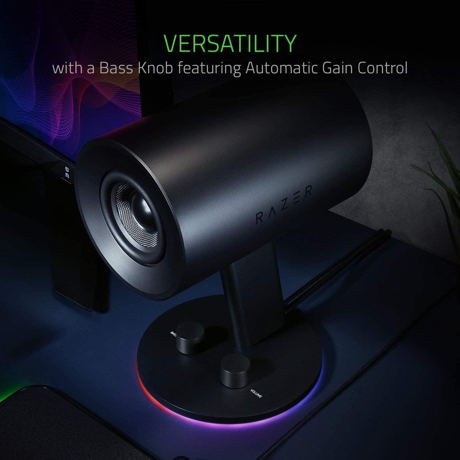 Nommo Chroma 2.0 PC Gaming Speakers with Custom Woven 3" Glass Fiber Drivers, Rear-Facing Bass Ports, Bass Knob with Automatic Gain Control, and Chroma Lighting - Black
