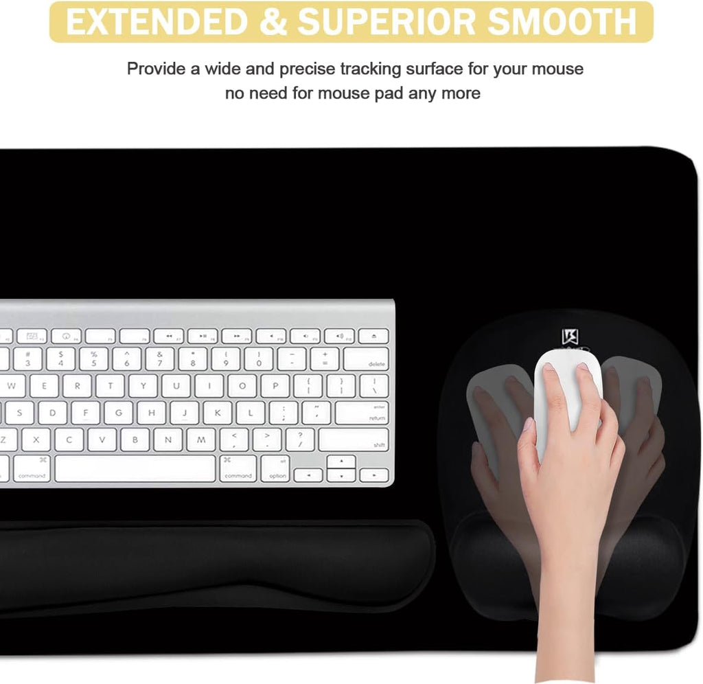 Ergonomic Memory Foam Keyboard Wrist Rest and Large Mouse Pad Combo for Home Office and Gaming - Black
