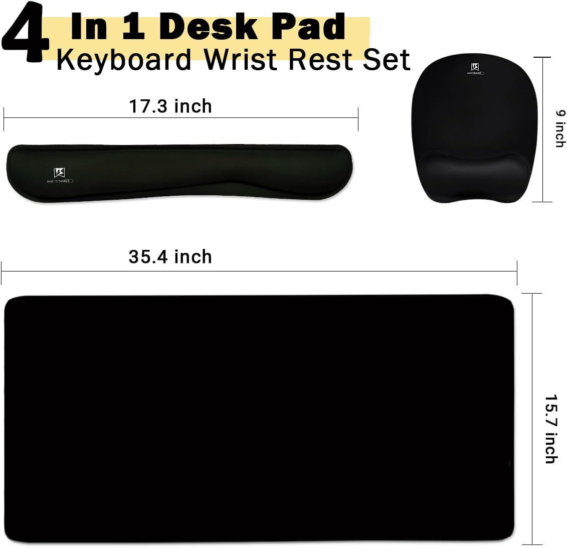 Ergonomic Memory Foam Keyboard Wrist Rest and Large Mouse Pad Combo for Home Office and Gaming - Black