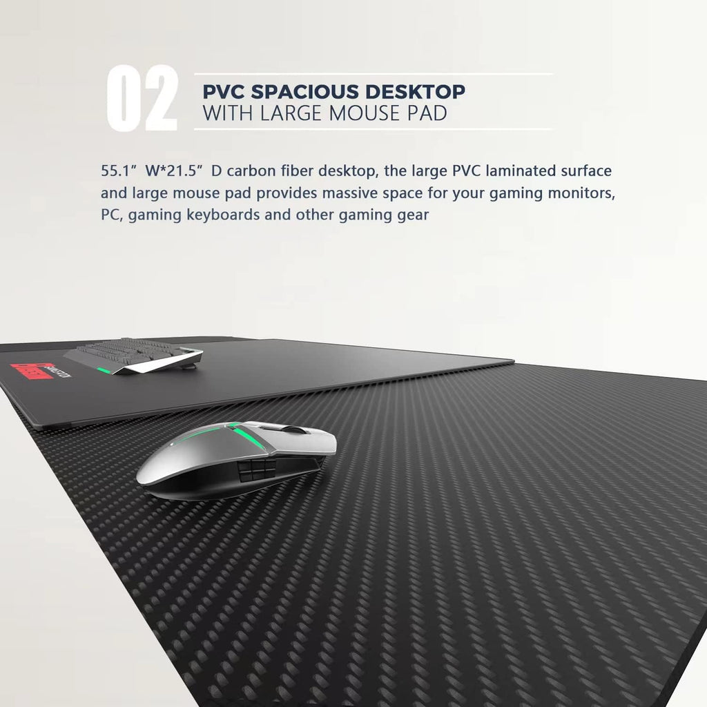 55-Inch Ergonomic Gaming Desk with Z-Shaped Design, Integrated Mouse Pad, Gaming Handle Rack, Cup Holder, and Headphone Hook
