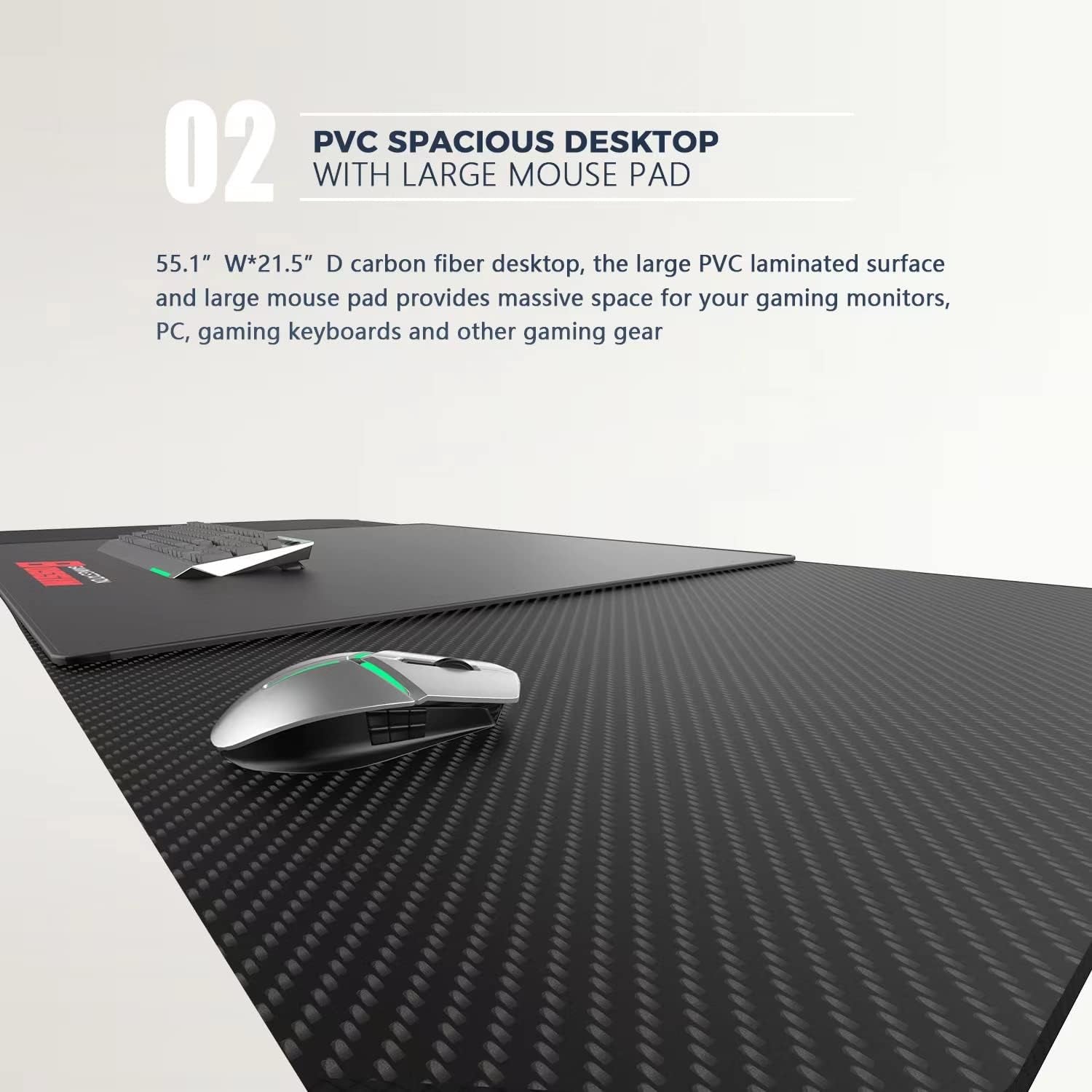 55-Inch Ergonomic Gaming Desk with Z-Shaped Design, Integrated Mouse Pad, Gaming Handle Rack, Cup Holder, and Headphone Hook