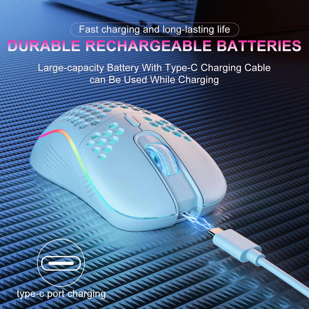 Experience Unmatched Precision with Our 2.4G Wireless RGB Backlit Gaming Mouse - Ergonomic Honeycomb Design, 6 Buttons, and Rechargeable Convenience!