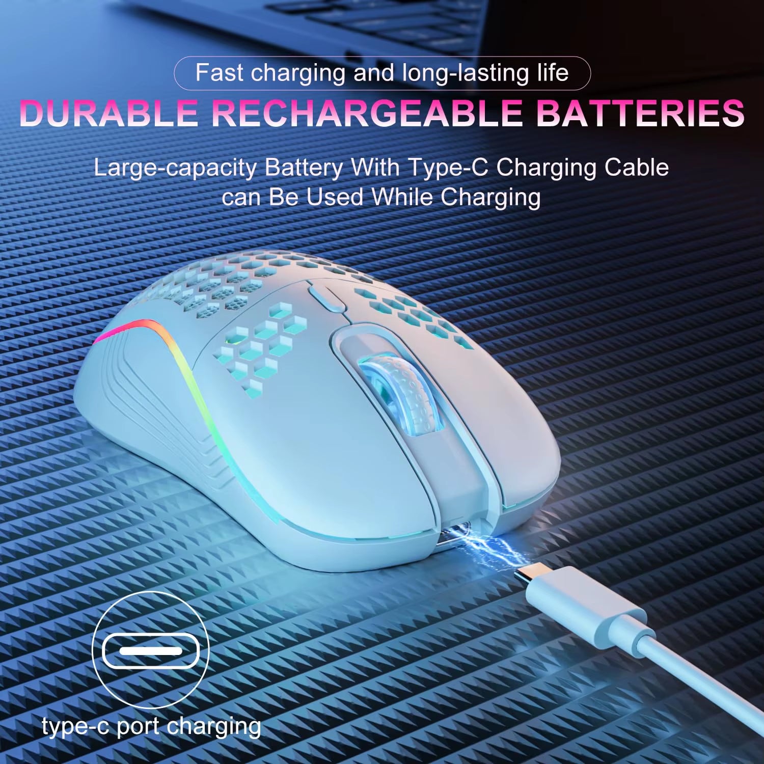 Experience Unmatched Precision with Our 2.4G Wireless RGB Backlit Gaming Mouse - Ergonomic Honeycomb Design, 6 Buttons, and Rechargeable Convenience!