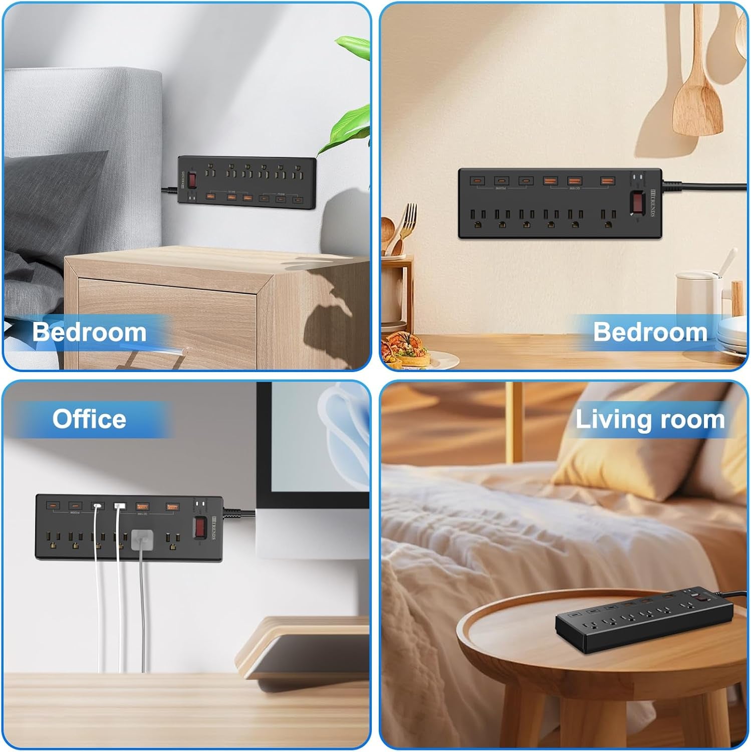 Surge Protector Power Strip with 6 AC Outlets and 6 USB Ports (3 USB-C & 3 USB-A), 20W PD Fast Charging, 6 Ft Flat Plug Extension Cord, 1625W/13A, Ideal for Home Office Use