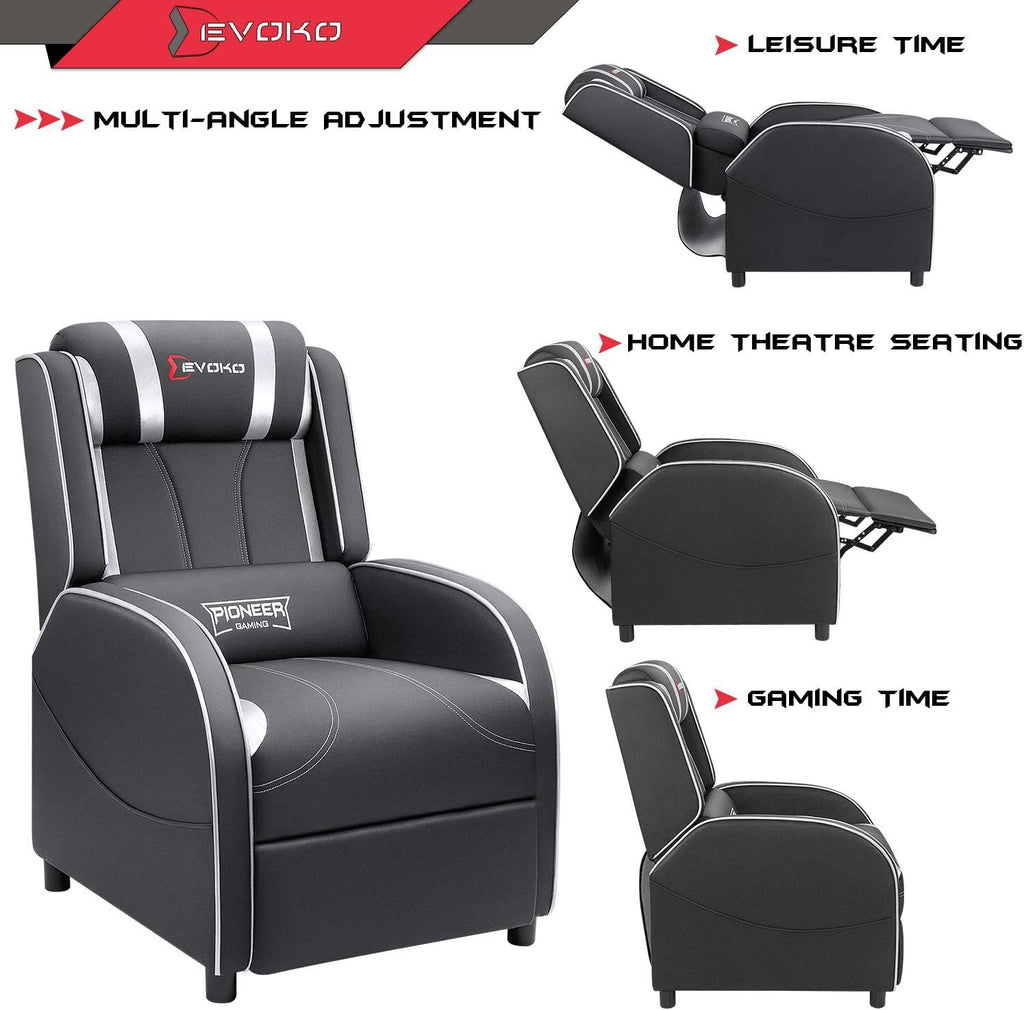 Modern PU Leather Gaming Recliner Chair for Home Theater and Living Room Seating (Silver)