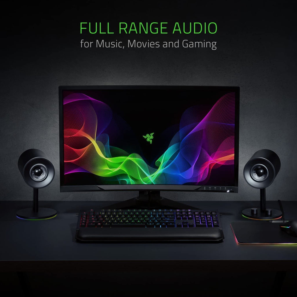 Nommo Chroma 2.0 PC Gaming Speakers with Custom Woven 3" Glass Fiber Drivers, Rear-Facing Bass Ports, Bass Knob with Automatic Gain Control, and Chroma Lighting - Black