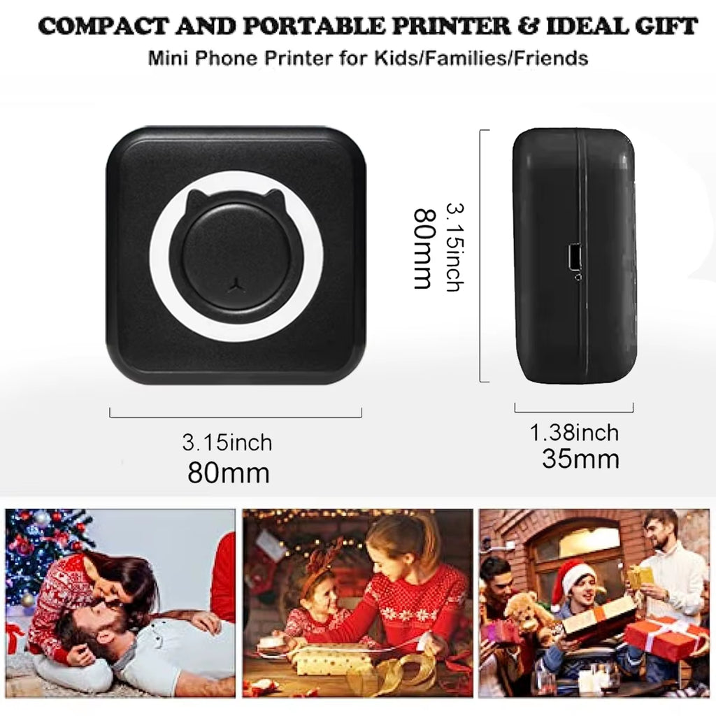 Mini Portable Thermal Photo Printer with Wireless Bluetooth Connectivity - 200 DPI Label Printing