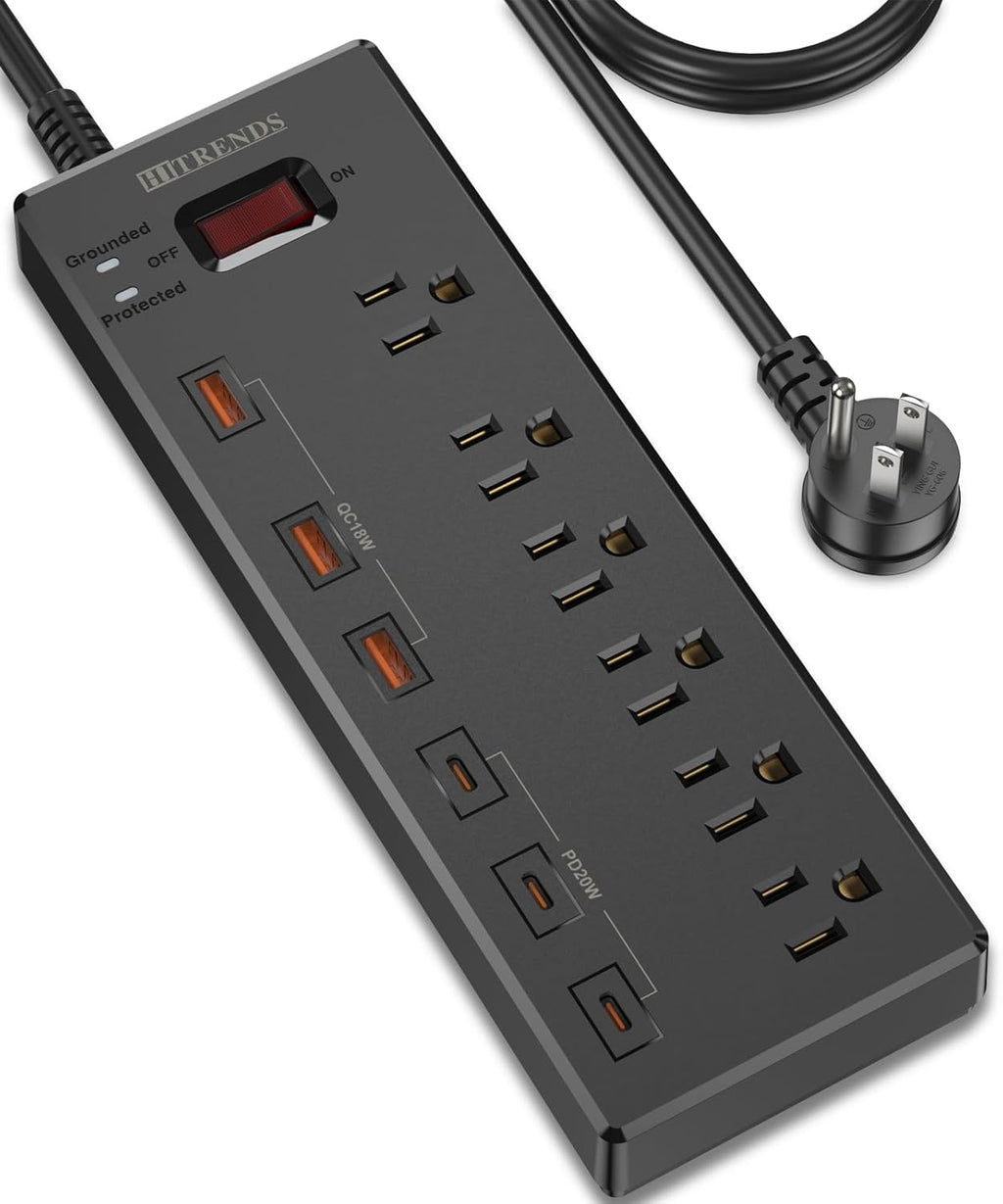 Surge Protector Power Strip with 6 AC Outlets and 6 USB Ports (3 USB-C & 3 USB-A), 20W PD Fast Charging, 6 Ft Flat Plug Extension Cord, 1625W/13A, Ideal for Home Office Use