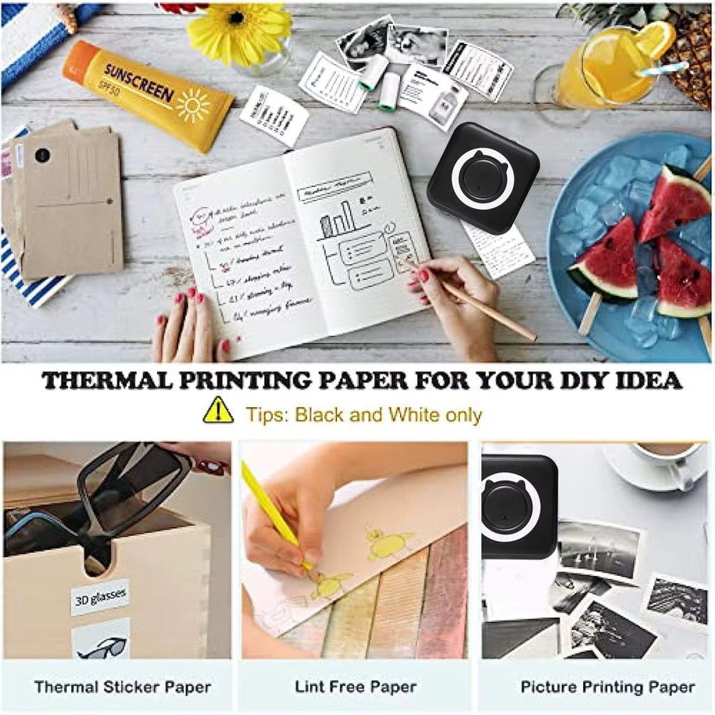 Mini Portable Thermal Photo Printer with Wireless Bluetooth Connectivity - 200 DPI Label Printing