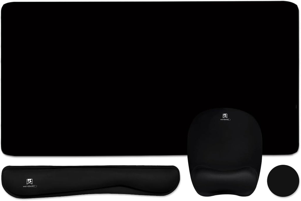 Ergonomic Memory Foam Keyboard Wrist Rest and Large Mouse Pad Combo for Home Office and Gaming - Black