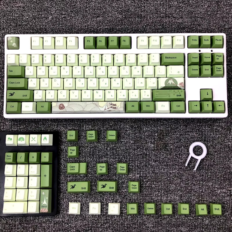 127-Key Cherry Profile Matcha Green PBT Keycap Set for Mechanical Keyboards - Dye-Subbed Mountain Forest Custom DIY MX Switch Compatible